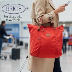 Bric’s Milano Italian Nylon Travel Tote Bag Red Leather Trim Lightweight